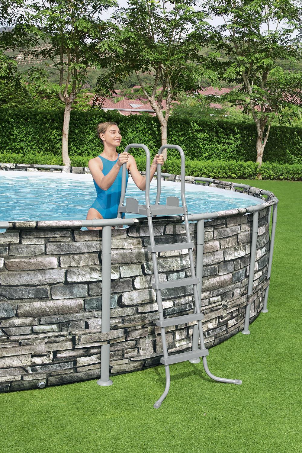 Каркасный бассейн Bestway 56886 BW, Power Steel 549x132см "Камень" 26000л, фильтр-насос, лестница, тент, попл.-доз. фото 3